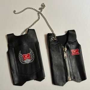 Miller High Life Harley Davidson Cycles Leather Beer  Vest Coozie Zipper & Chain